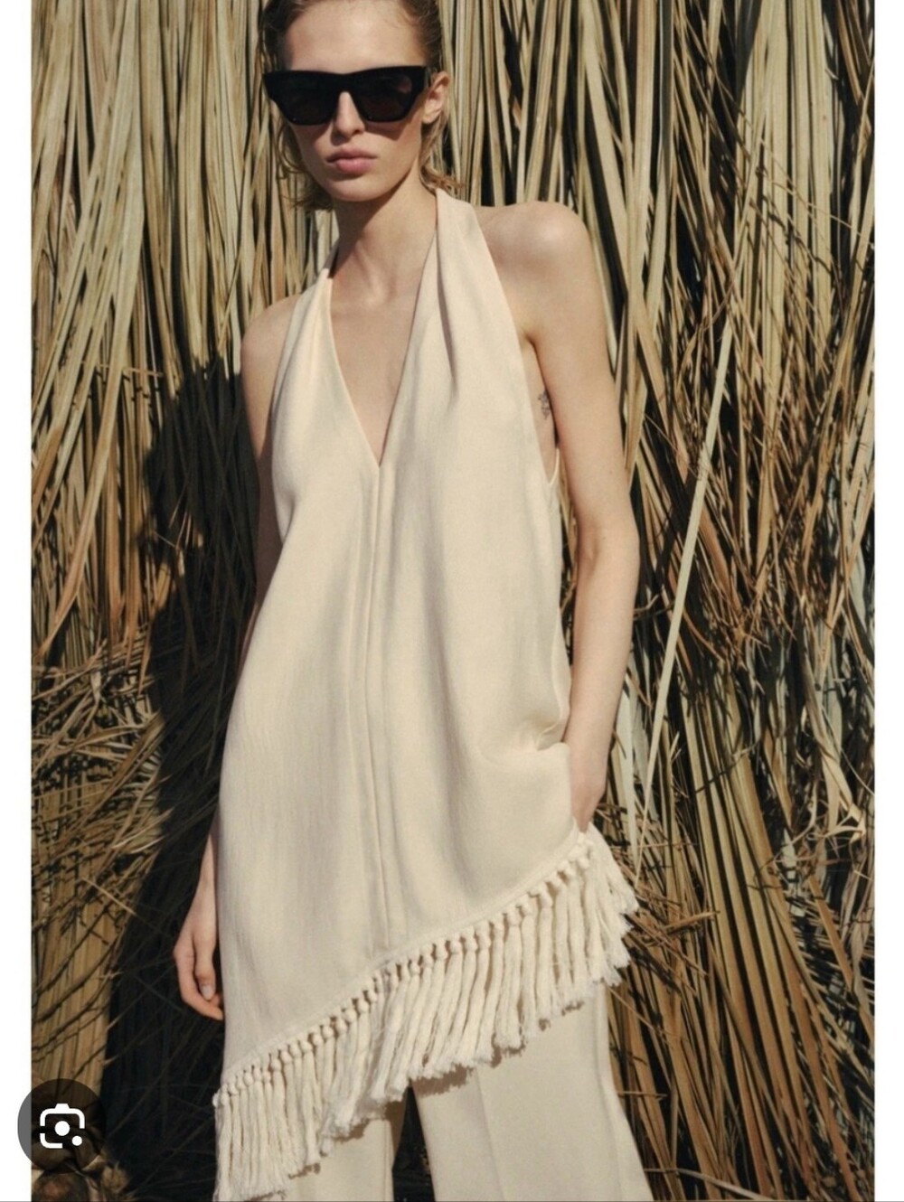 Zara ZW Collection Halter Top with Fringing Ecru Small NWT Small